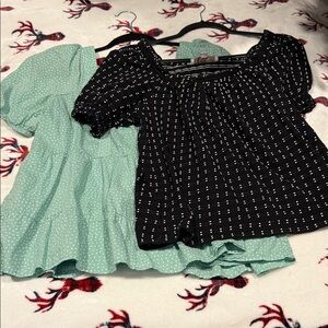 Women's Black and Green Polka Dot Tops